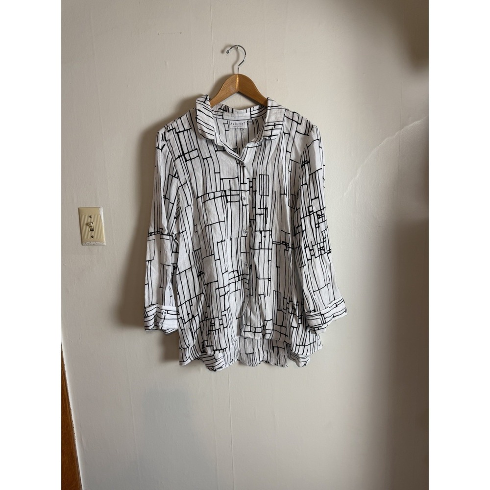 habitat clothing for women Rayon Blend Button Up Shirt Blouse Abstract Lagenlook